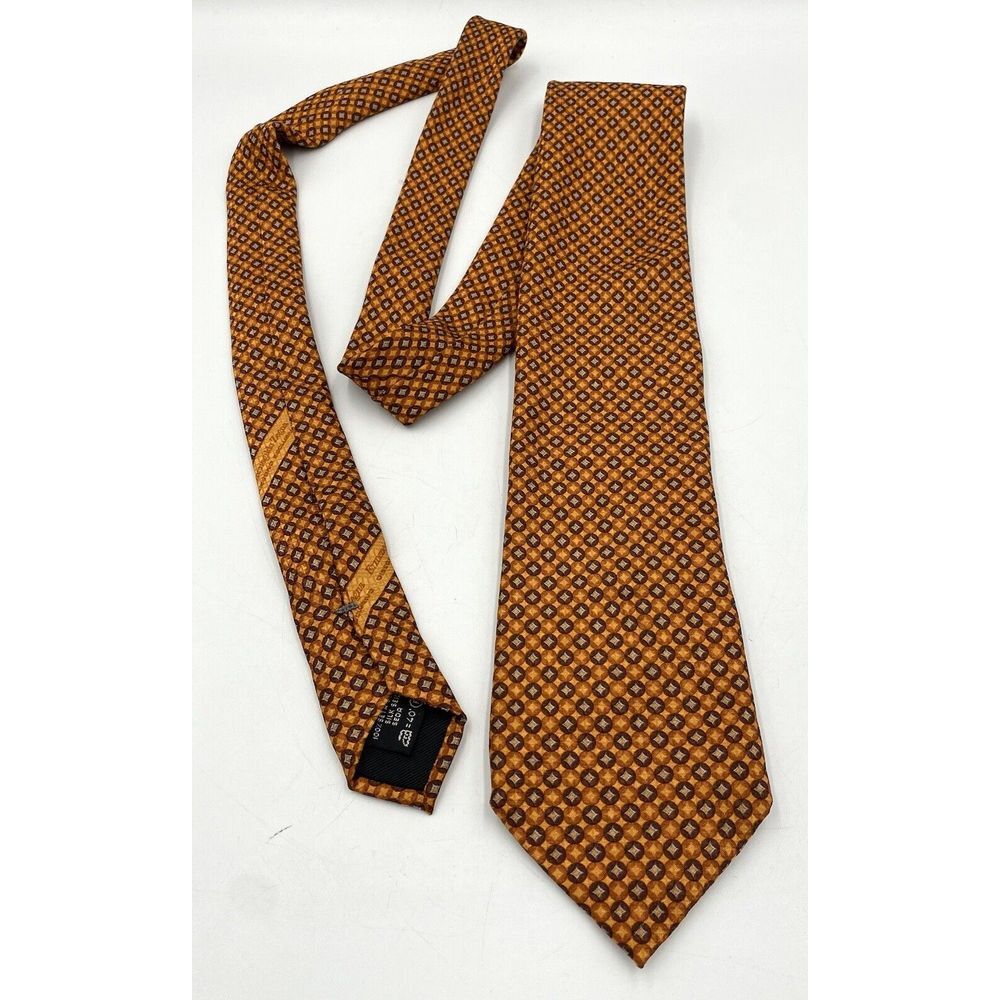 Ermenegildo Zegna Men's 100% Silk Geometric Design Orange Necktie‎